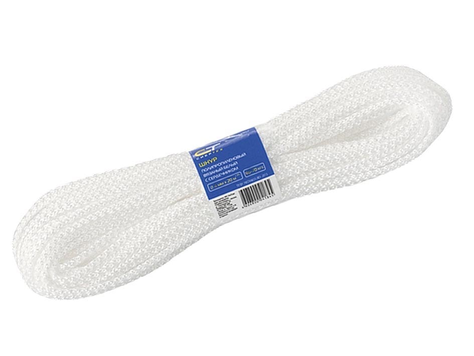 Шнур 5мм 20м вязаный полипр.с серд.белый    СИРБТЕХ