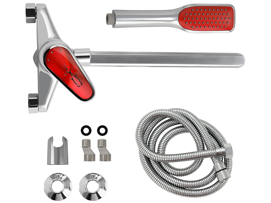 Смеситель для ванны красная ручка длин.нос 2670 RUSSIA-MOSCOW  САНАКС нез