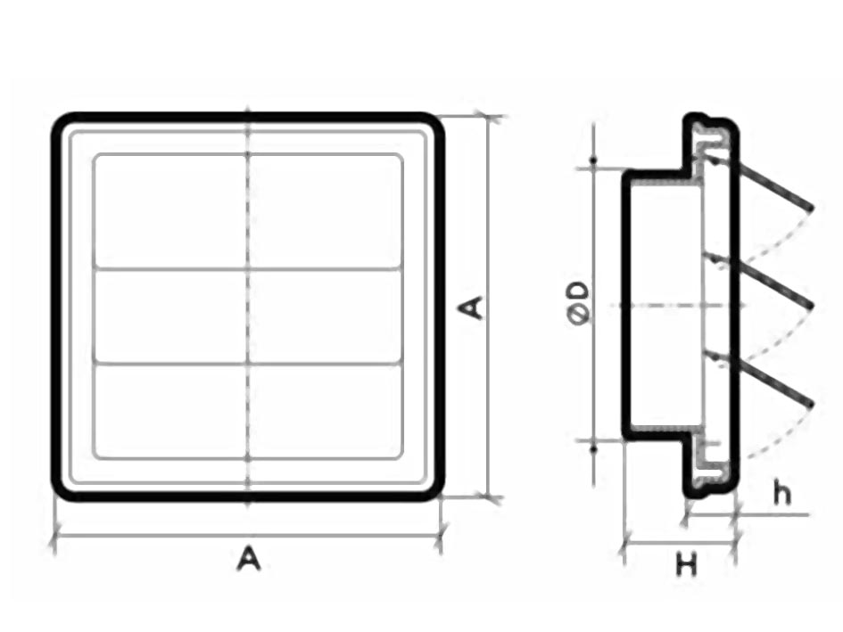 Решетка приточно-вытяжная с гравитационными жалюзи 150*150 с фланцем D100 ASA белая