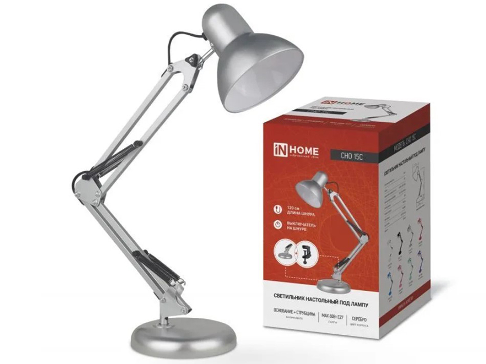 Настольная лампа 60Вт Е27 серебро СНО-15С IN HOME