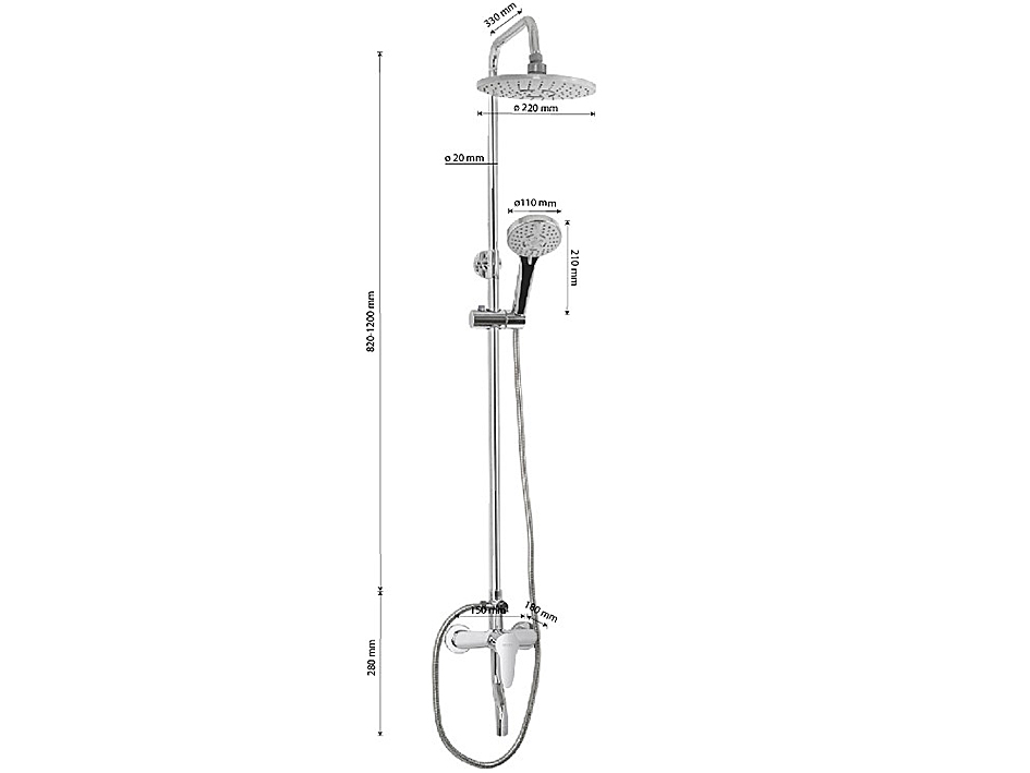 Душевая стойка с смесителем, тропический душ АБС-пластик хром 3069 BRIMIX  САНАКС 