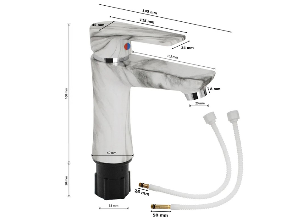 Смеситель для умывальника АБС пластик белый мрамор 580 BRIMIX  САНАКС 