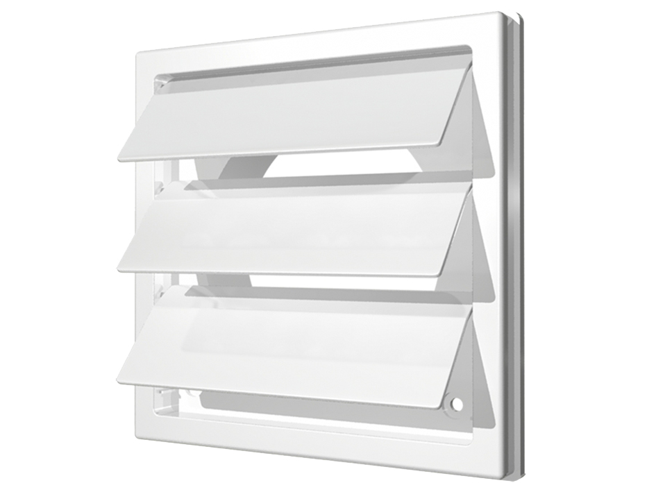 Решетка приточно-вытяжная с гравитационными жалюзи 150*150 с фланцем D125 ASA белая