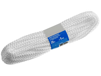 Шнур 6мм 20м вязаный полипр.с серд.белый    СИРБТЕХ