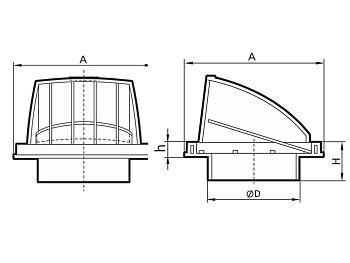 Стенной выход вытяжной с обратным клапаном 150*150 D100 ASA КОР.