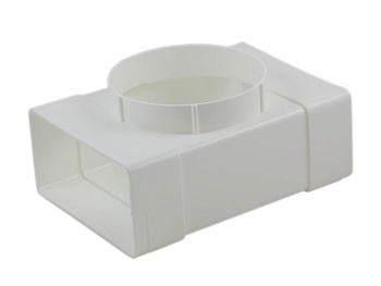 Соединитель Т-обр.плоский воздуховод 60*120 с выходом на фланцевые воздухораспред. D100 пластик нез